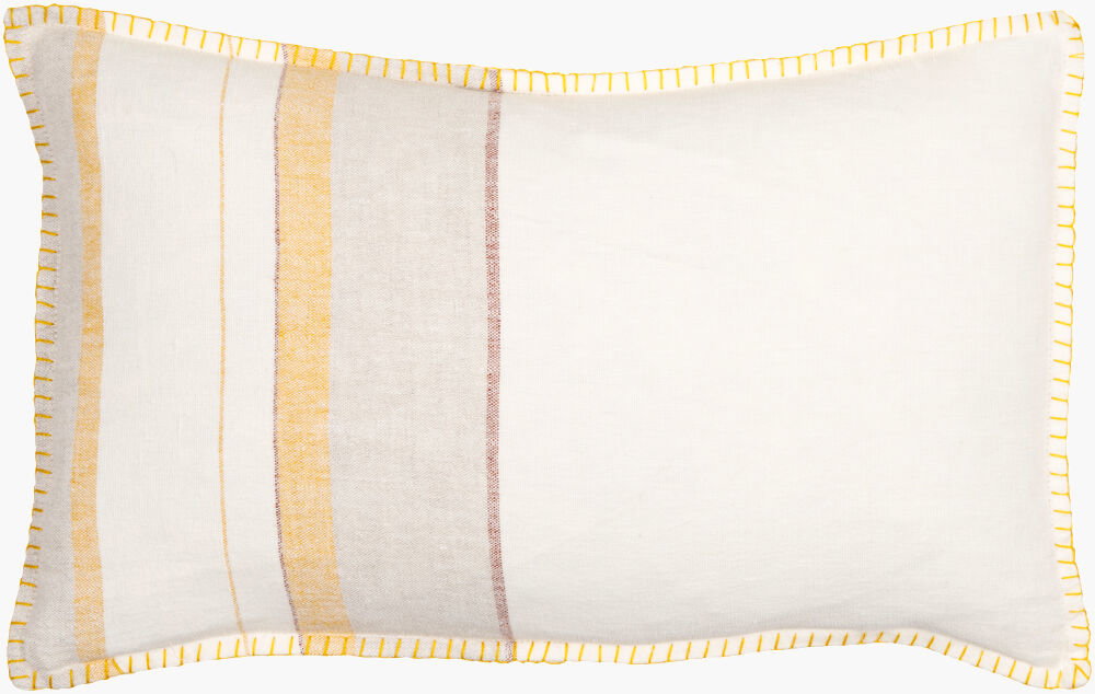 Linen Stripe Embellished Lumbar Pillow, Decorative Pillow by Surya, 13" length x 20" width