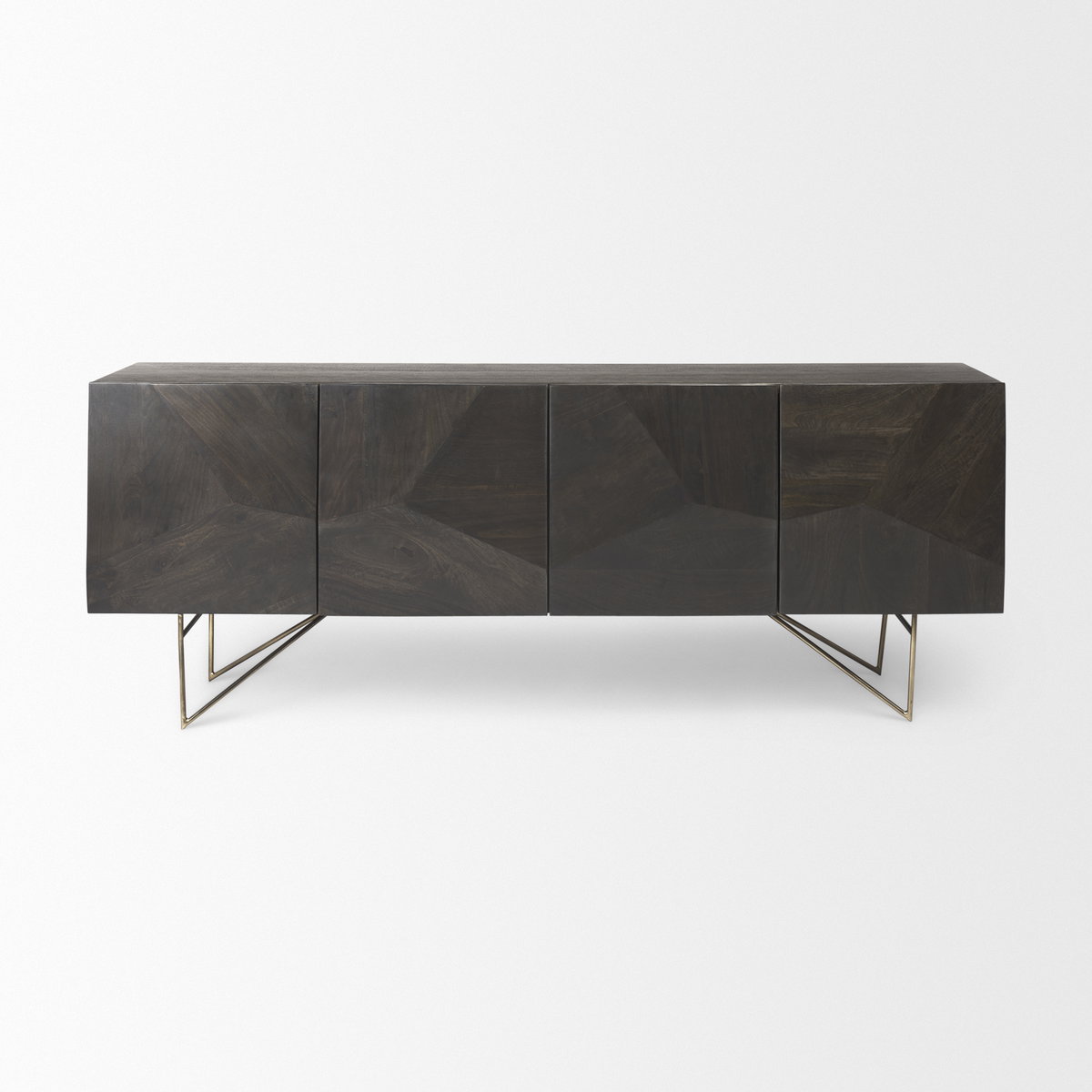 Darwin 80x17.5 Brown Solid Wood Gold Metal Base 4 Cabinet Door Sideboard, Sideboards & Buffet by Mercana, 80" length x 17.5" width x 30" height View 5