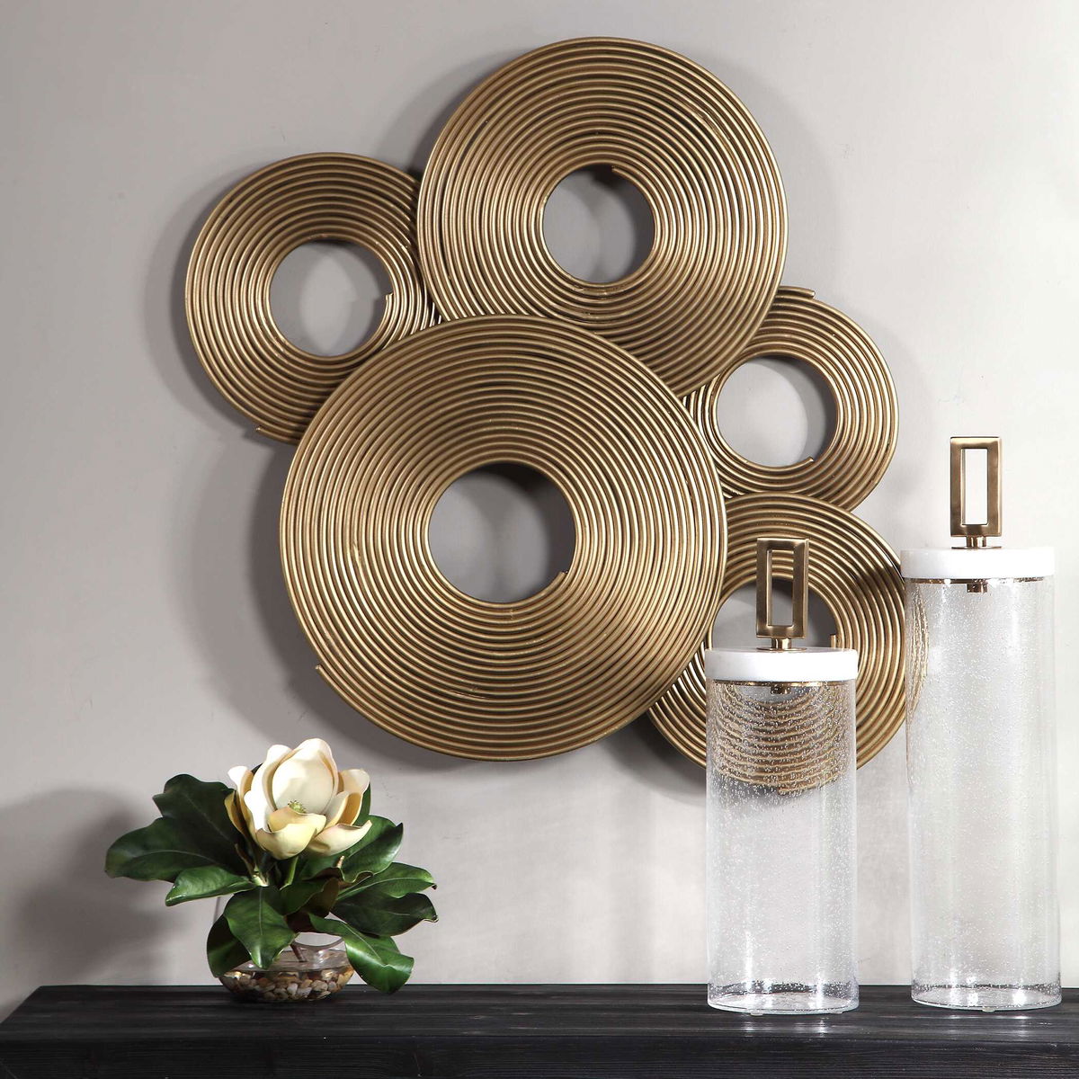 Ahmet Gold Rings Wall Decor, Art by Uttermost, 35.5" width x 29" height x 2.62" depth View 2