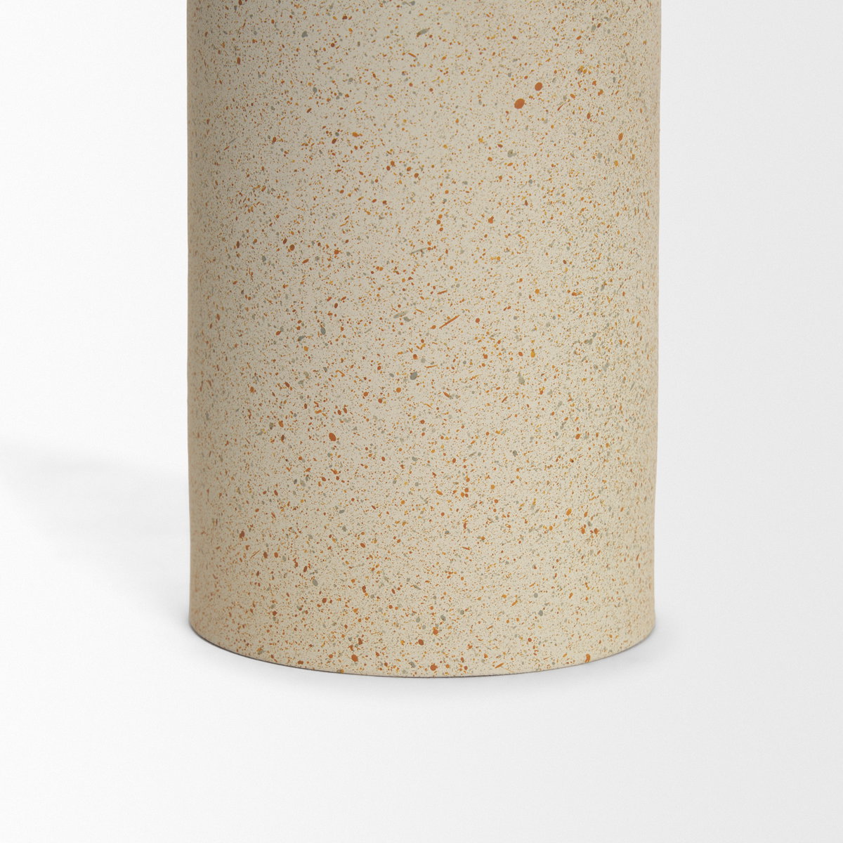 Qamra Short Beige Textured Metal Pillar Candle Holder, Candles & Candle Holder by Mercana, 3.5" length x 3.5" width x 9.25" height View 8