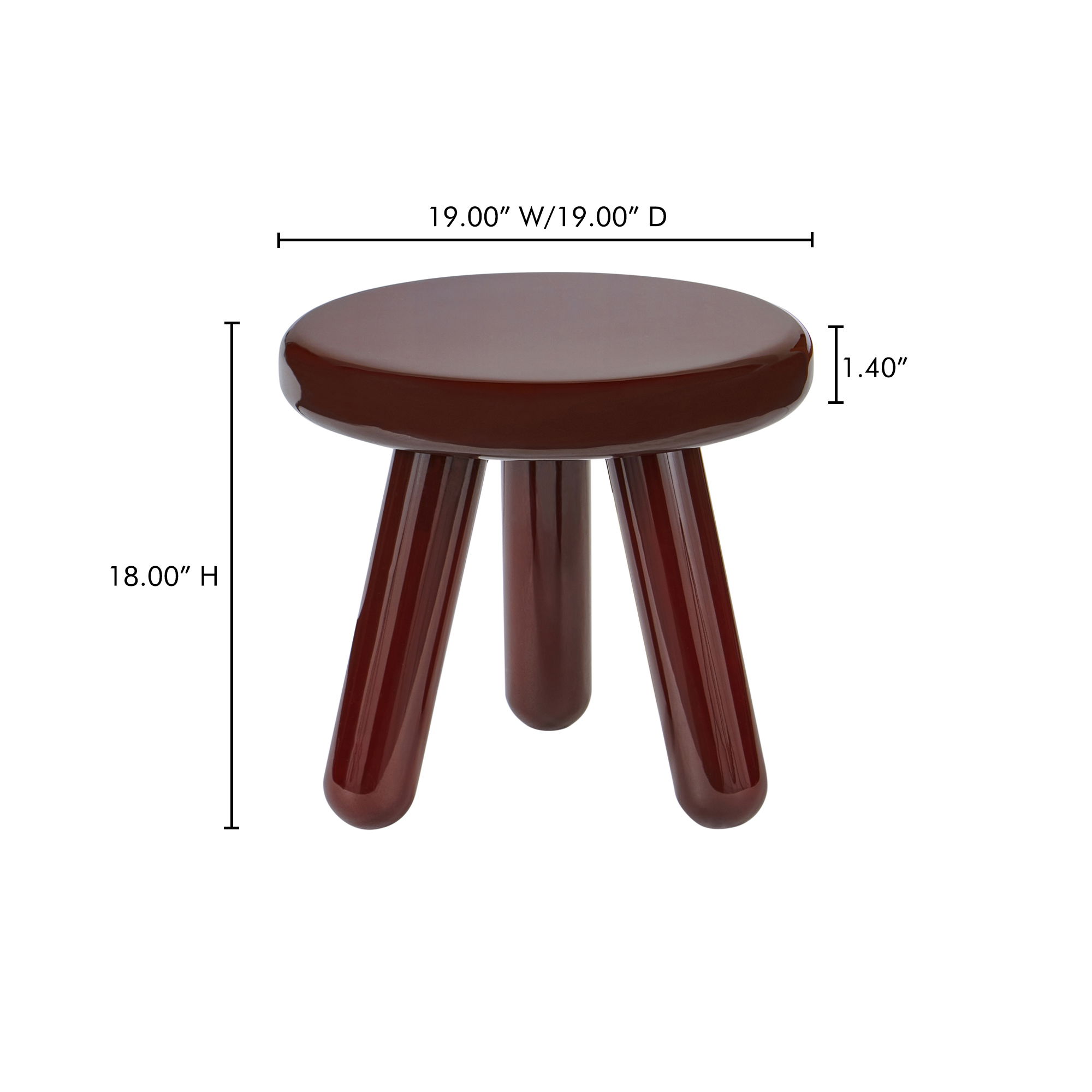 Joy Accent Table Deep Red Lacquer, Side & End Table by Moe's Home, 19" width x 18" height x 19" depth View 10