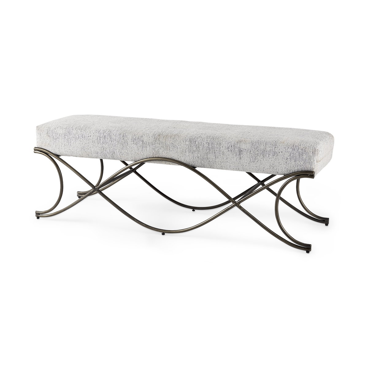 Ayla 55L x 17.6W x 18H Dark Gray Fabric Seat with Dark Nickel Metal Frame Bench, Benche by Mercana, 55" length x 17.6" width x 18" height View 1