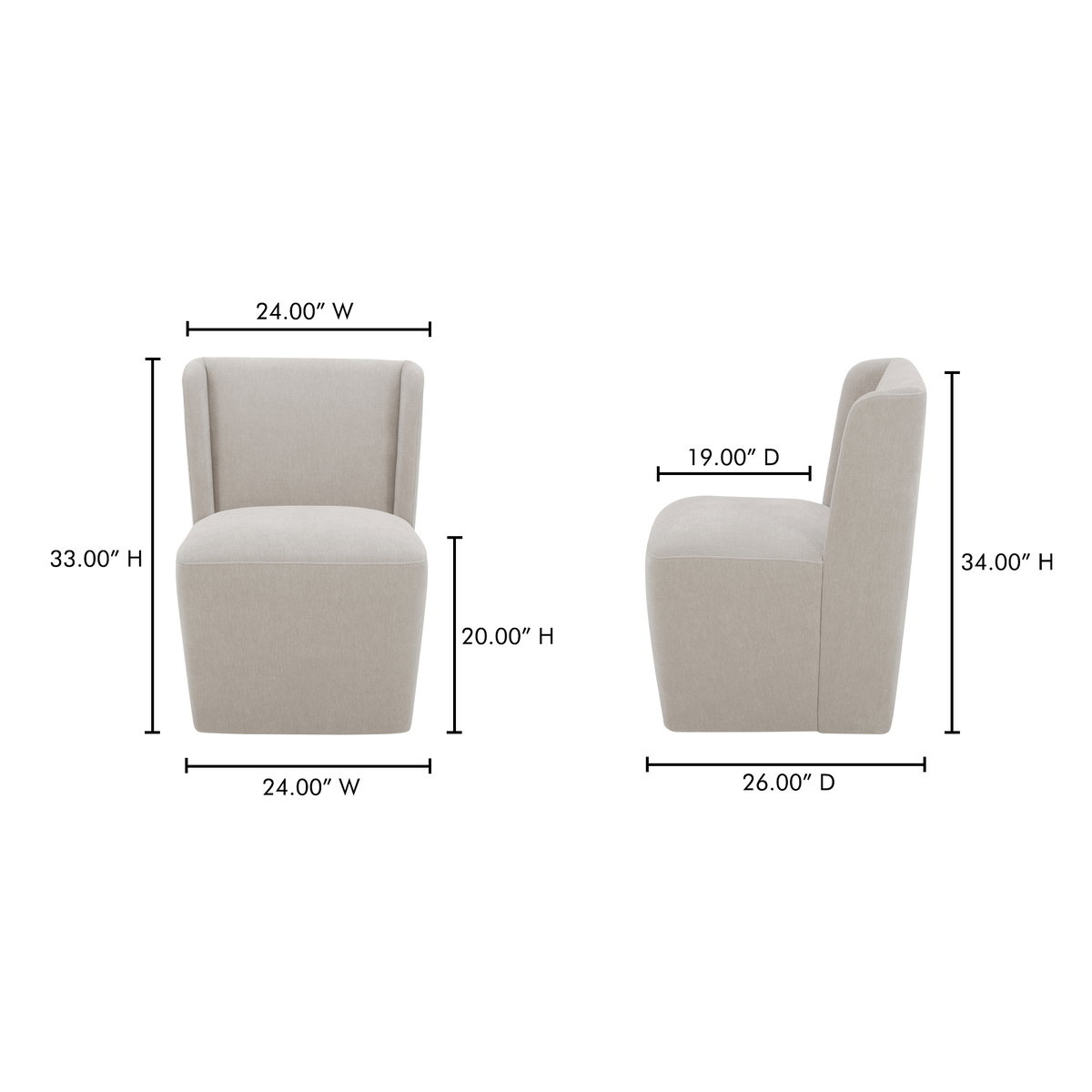 Cormac Rolling Dining Chair Warm Sand, by Moe's Home, 24" width x 33" height x 26" depth View 7