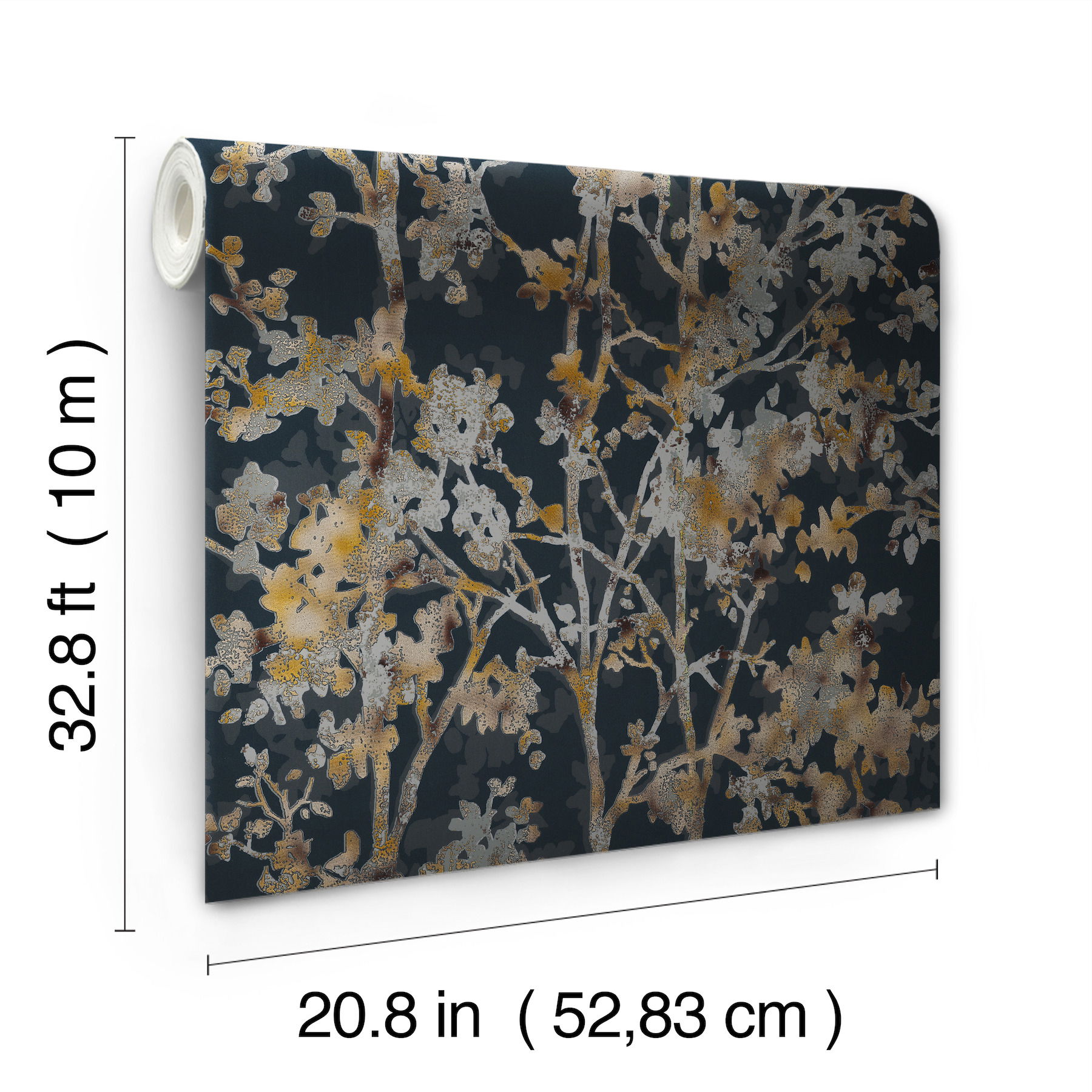 Shimmering Foliage Black Wallpaper, by York Wall, 32'9.6" length x 1'8.8" width x 0.02" depth View 7