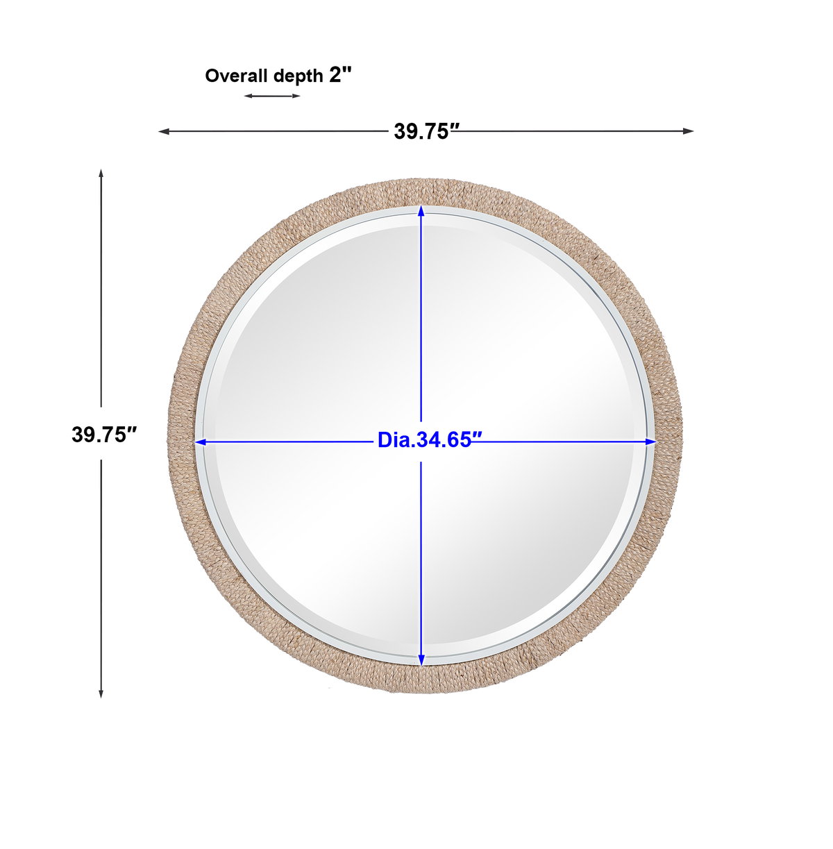 Carbet Round Rope Mirror, by Uttermost, 3'3.75" width x 3'3.75" height x 2" depth View 3