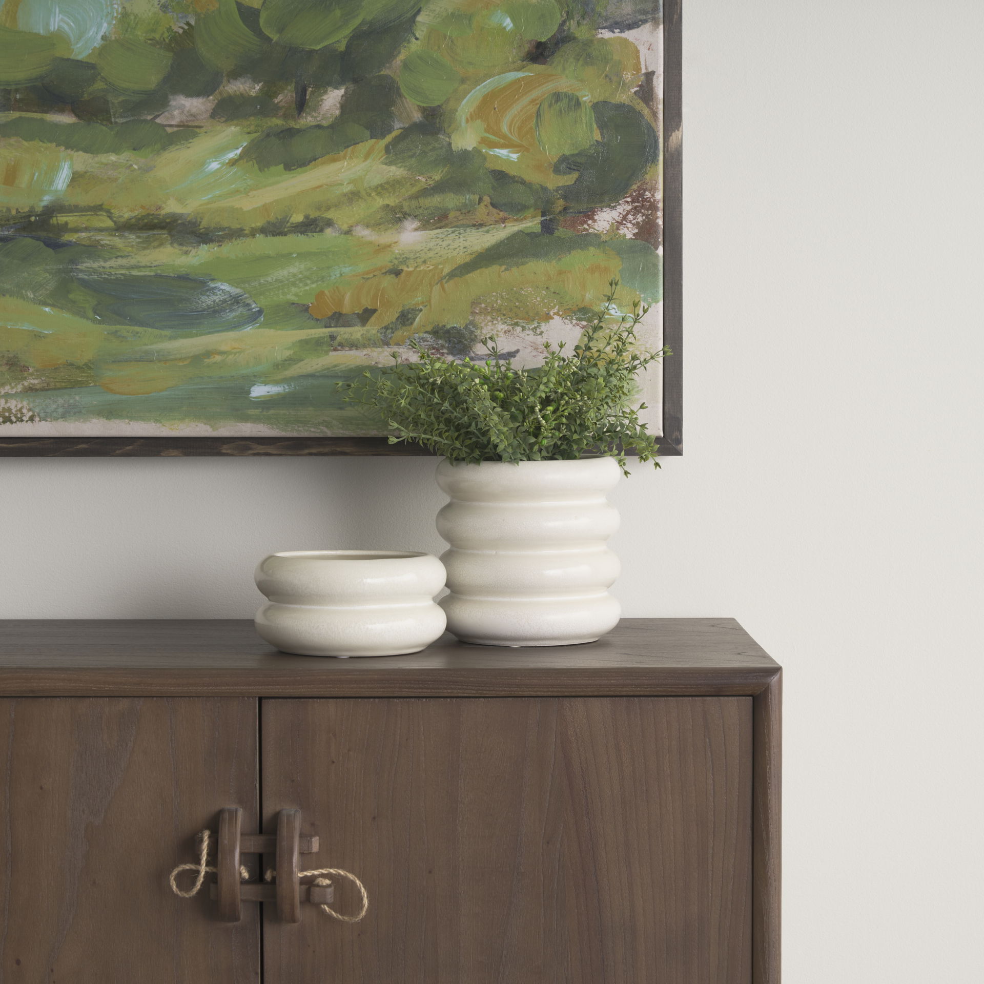 Twyla Tall Cream Glazed Ring Pot, Vase by Mercana, 7.09" length x 7.09" width x 6.69" height View 3