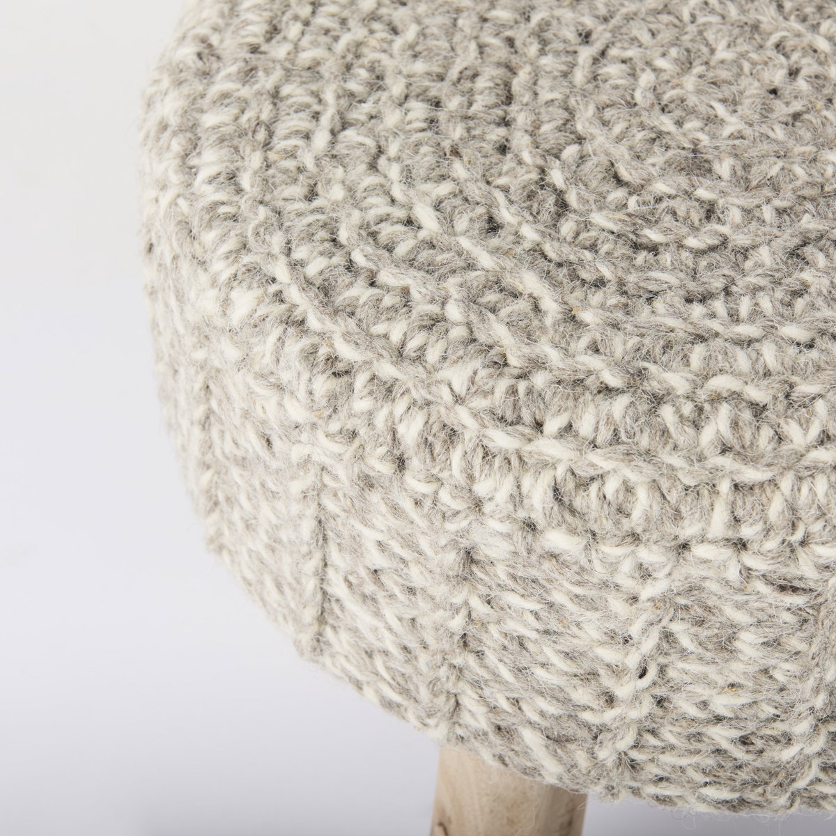 Bina  Taupe 4 Legged Wool Stool, Ottoman by Mercana, 19" length x 19" width x 15" height View 7
