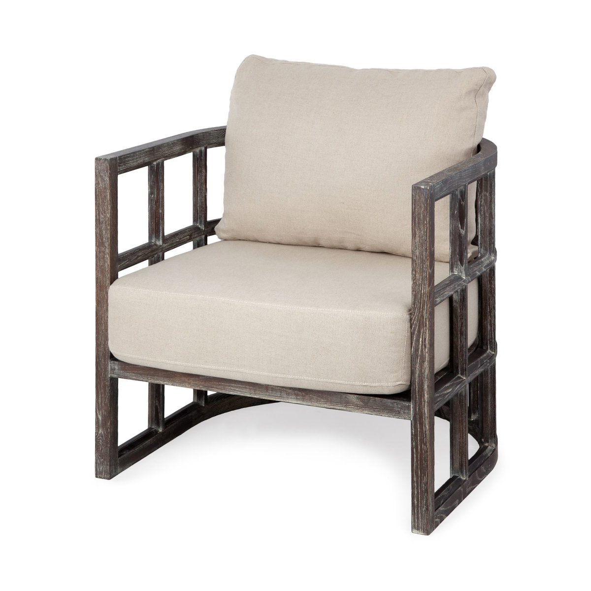 Skylar I Cream Fabric Covered Cushioned Demi-Lune Wooden Frame Accent Chair, by Mercana, 29" length x 29.75" width x 33.75" height View 1