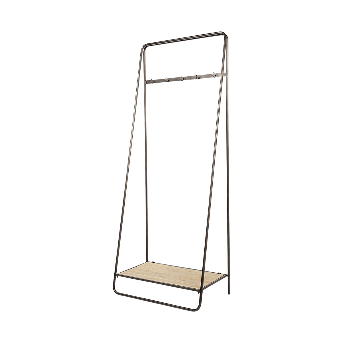 Carell 31L x 18W Black Metal And Wood Shelf Hall Tree, Entry & Hallway by Mercana, 31.1" length x 18.11" width x 77.17" height View 1