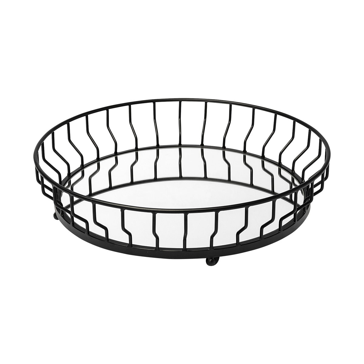 Helena 20L x 20W Black Metal Mirrored Bottom Round Serving Tray, Decorative Tray by Mercana, 19.88" length x 19.88" width x 3.94" height View 1