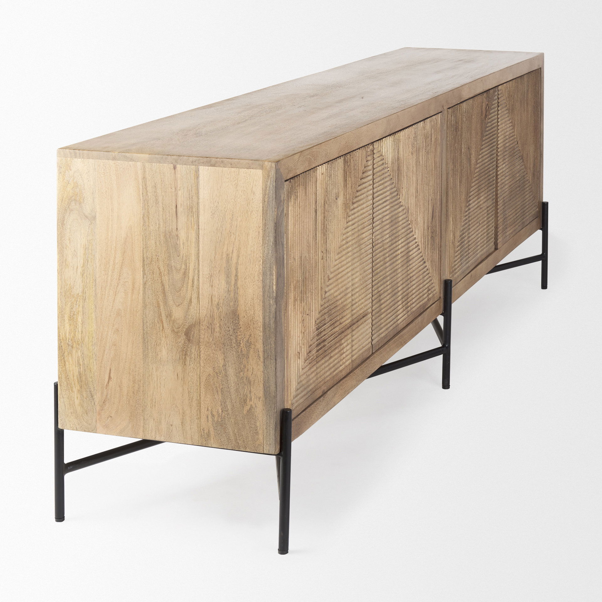 Cairo 78x19 Brown Solid Wood Black Metal Base 4 Door Cabinet Sideboard large image 