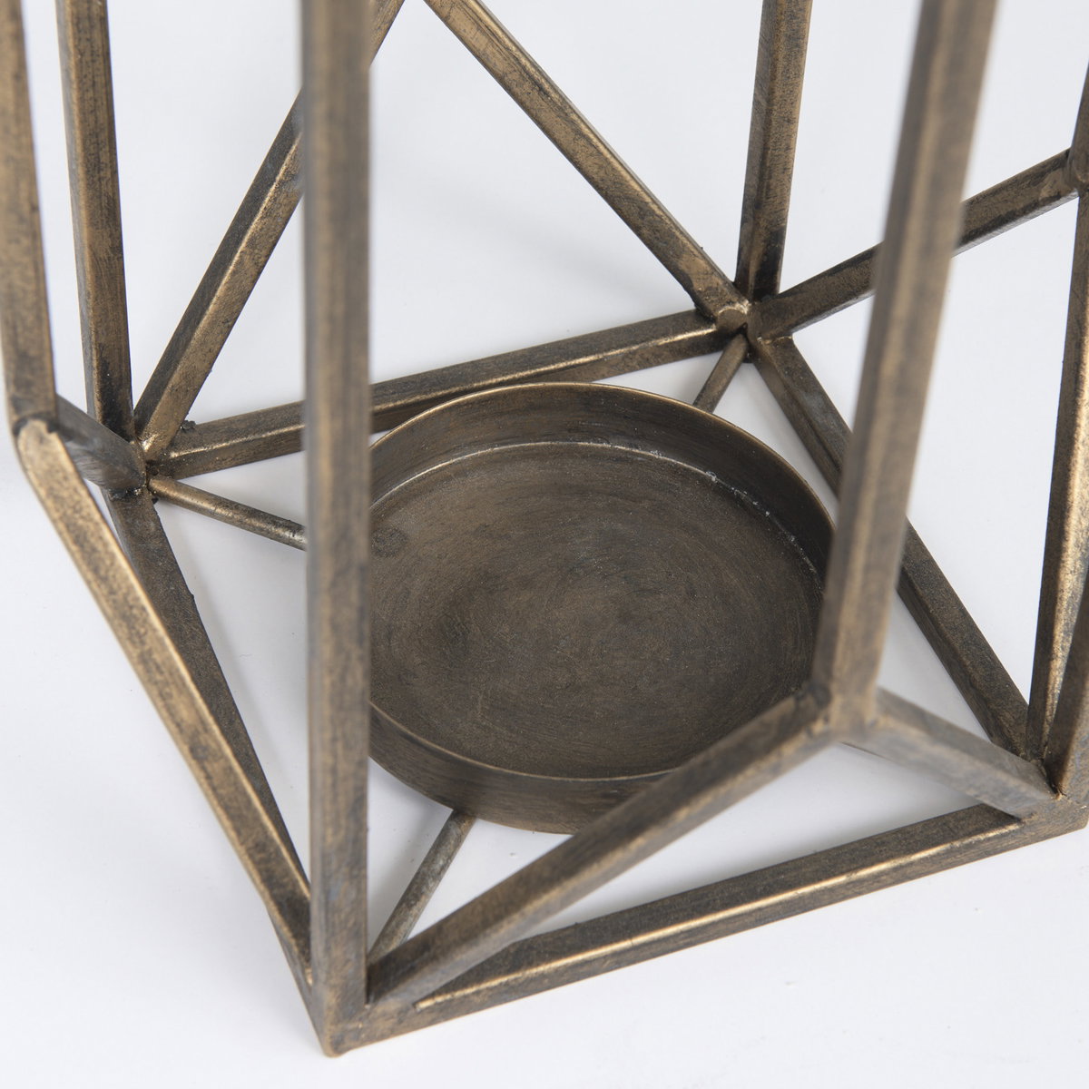 Ivy Small Gold Metal Geometric Cage Candle Holder Lantern, Lighting by Mercana, 8.27" length x 8.27" width x 29.72" height View 12