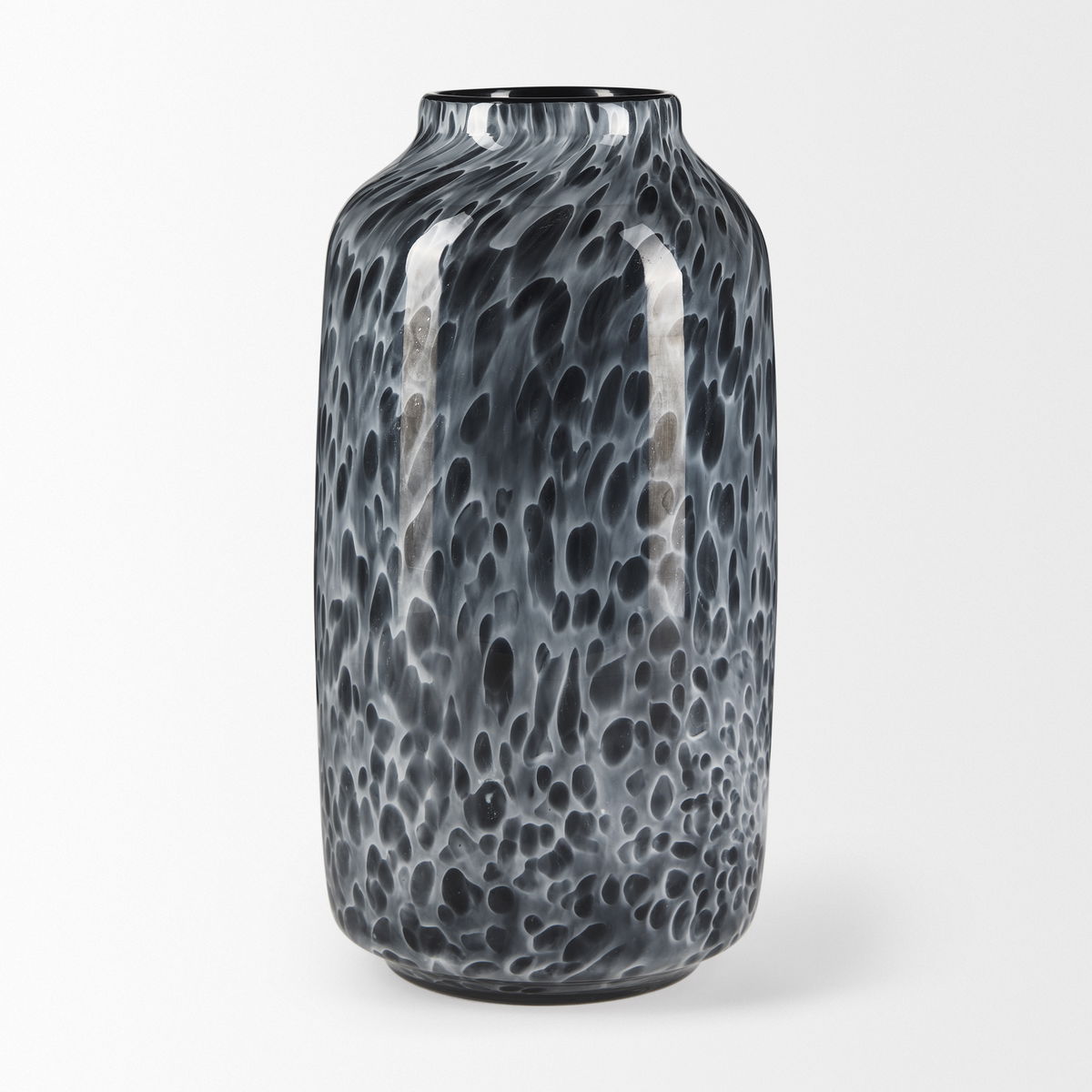 Masai Medium Black Mottled Glass Vase, by Mercana, 6.5" length x 6.5" width x 12.4" height View 4