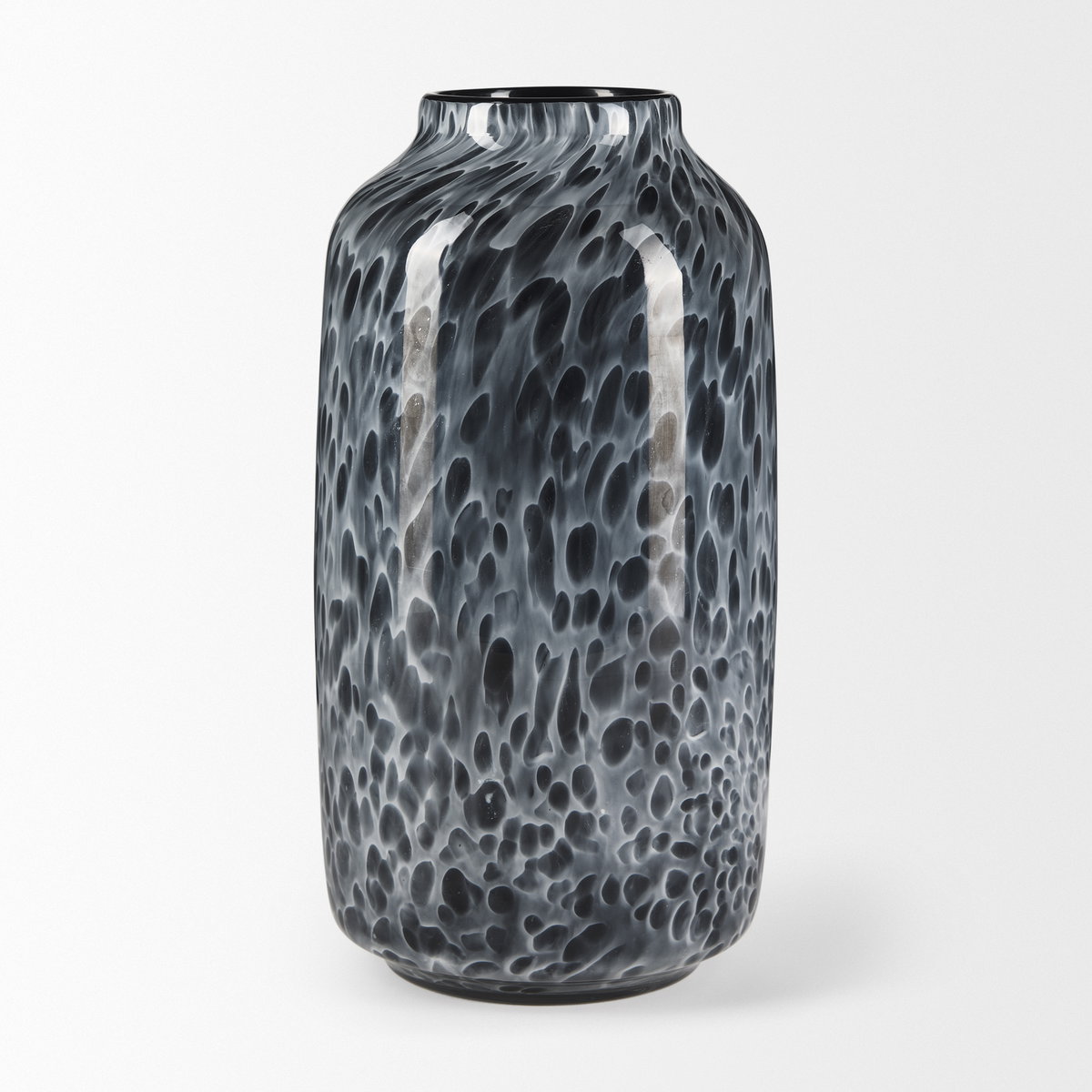 Masai Medium Black Mottled Glass Vase, by Mercana, 6.5" length x 6.5" width x 12.4" height View 4