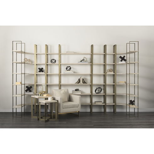 Taunton 80L x 10.5W x 90H Light Brown Wood with Gold Metal Frame 6 Tier Shelving Unit
