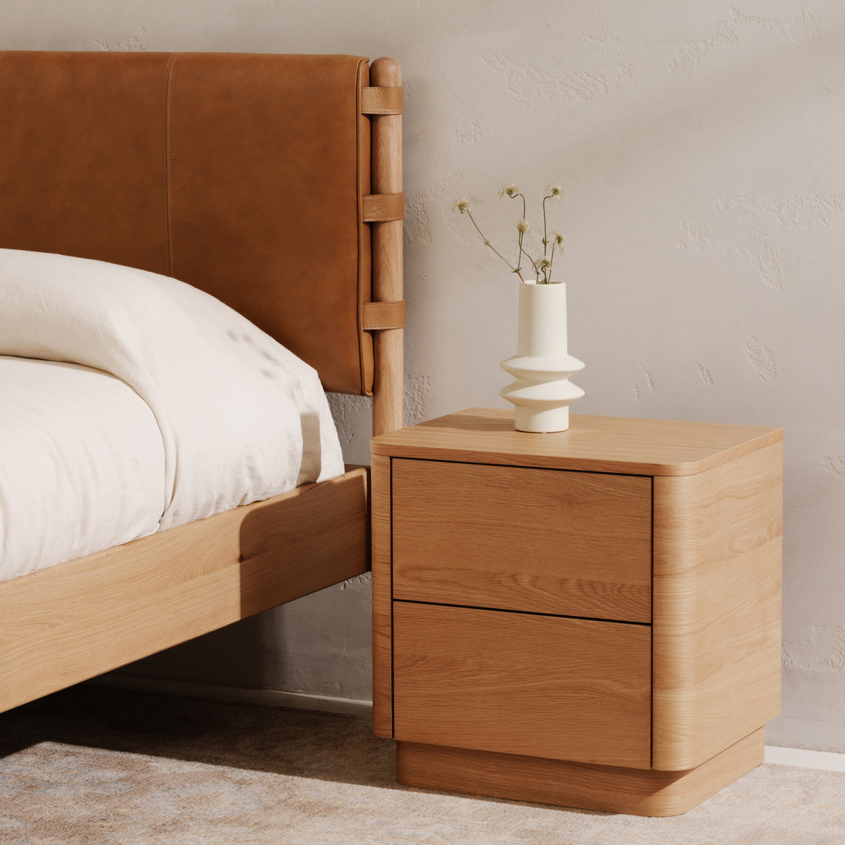 Round Off Tall Nightstand Natural Oak, by Moe's Home, 20" width x 20" height x 15" depth View 9