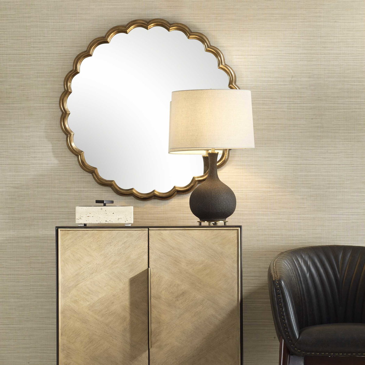 Cerrito Antique Brass Round Mirror, by Uttermost, 2'10" width x 2'10" height x 1.5" depth View 2