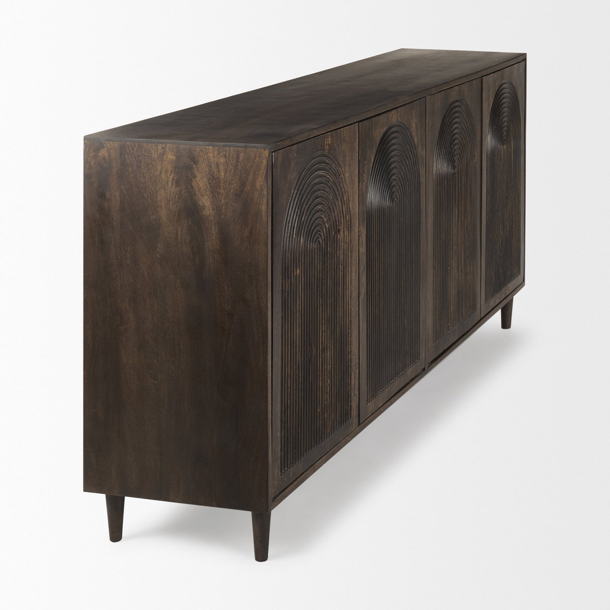 Tucker Dark Brown with Carved Arch Pattern 4 Door Sideboard, Sideboards & Buffet by Mercana, 71.75" length x 15" width x 30.25" height View 5