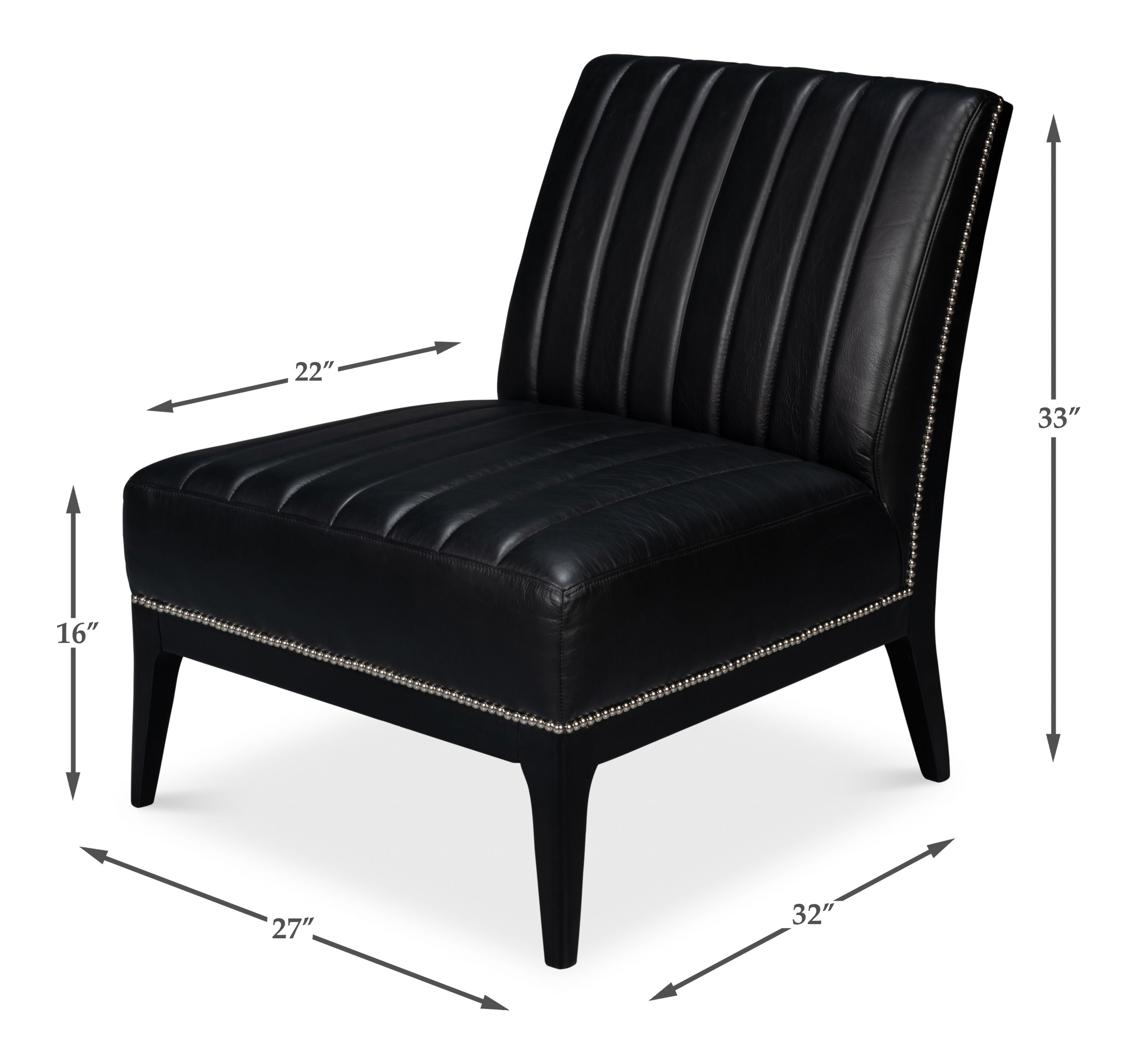 Agave Slipper Chair,Distilled Lthr, Blk, Seating by Sarreid, 27" length x 32" width x 33" height View 15