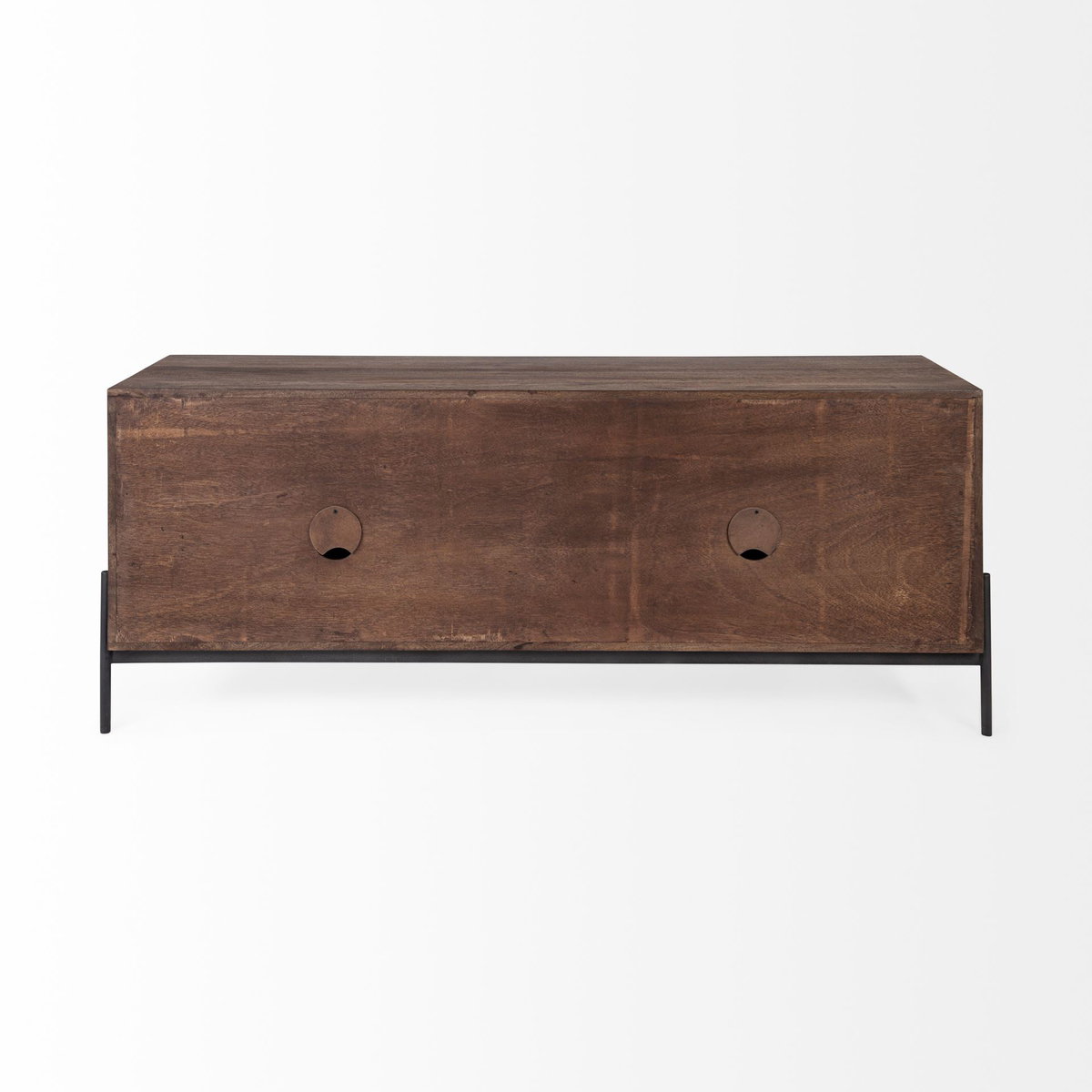 Glenn IV Dark Brown Wood with Black Iron Frame Media Console with Storage, TV Stand for TV up to 71', by Mercana, 61.5" length x 18" width x 24" height View 7