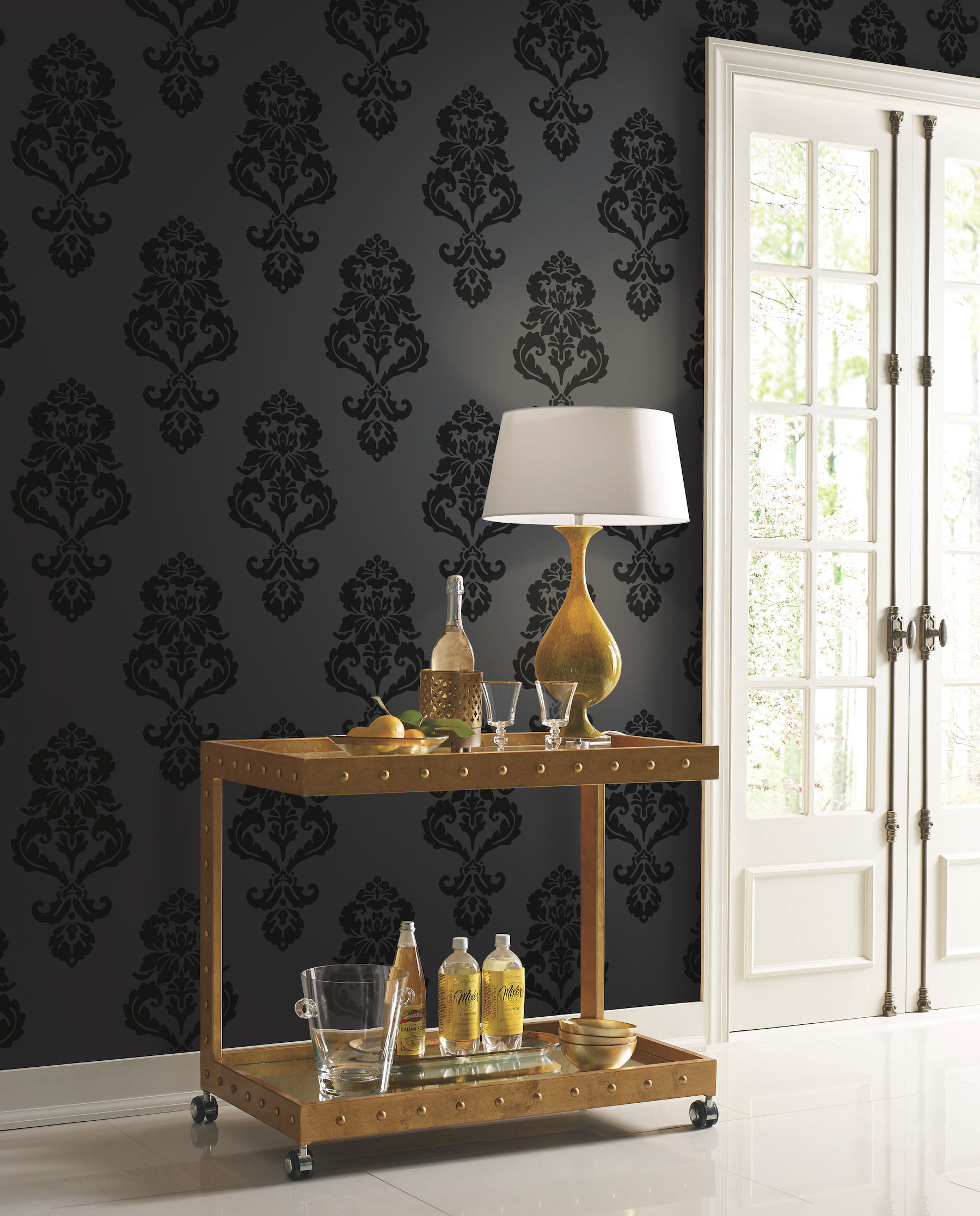 Graphic Damask Black Wallpaper large image 