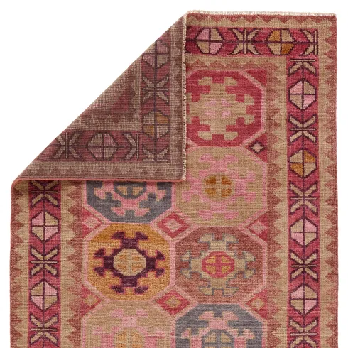 Runner Southwestern Hand-Knotted Wool Pink Area Rug