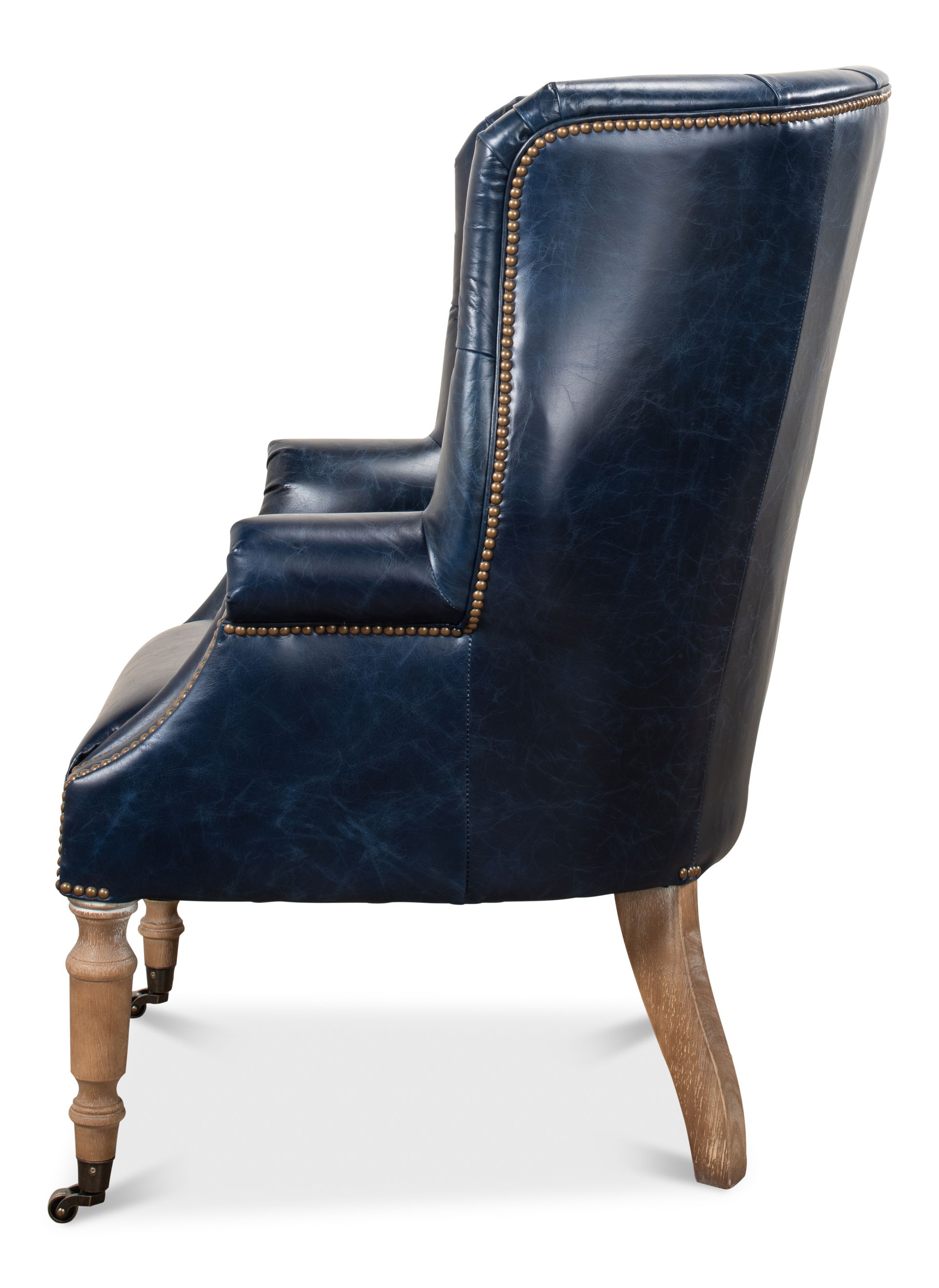 Welsh Blue Leather Chair, Seating by Sarreid, 30" length x 32" width x 40" height View 8