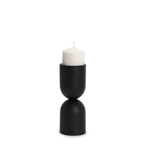 Qamra Short Black Metal Pillar Candle Holder