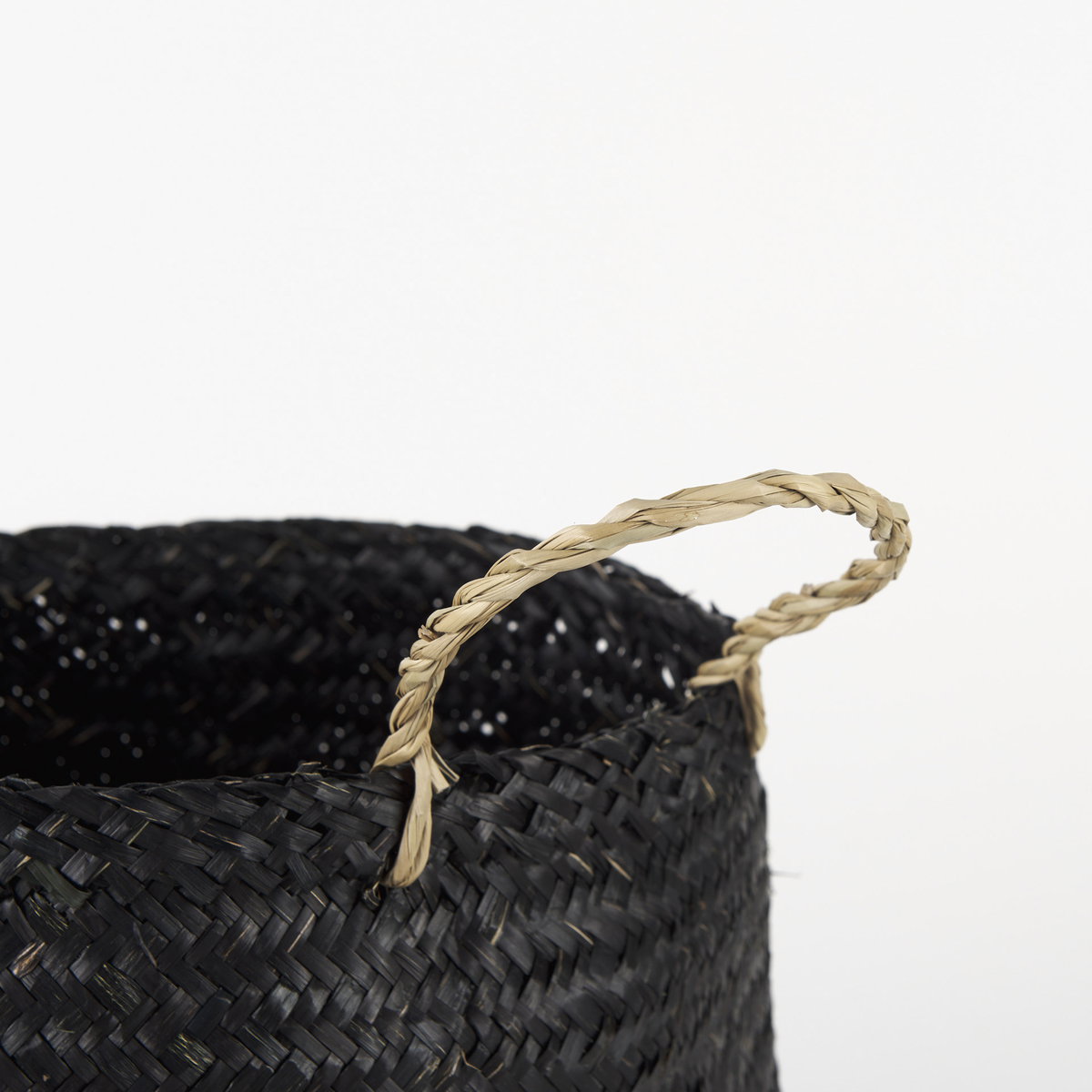 Ella (Set of 3) Black Seagrass Basket with Light Brown Handles, Bins & Basket by Mercana, 13.78" length x 13.78" width x 15.75" height View 4
