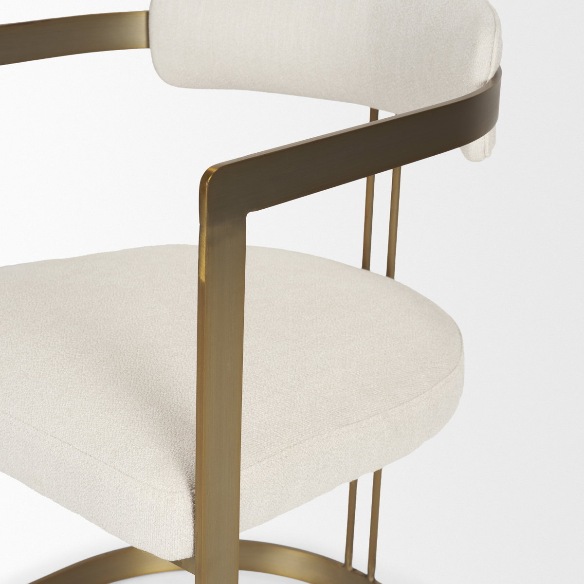 Hollyfield Curved Back Dining Arm Chair | Cream Fabric with Gold Iron, Dining Chair by Mercana, 20.47" length x 21.26" width x 29.53" height View 13