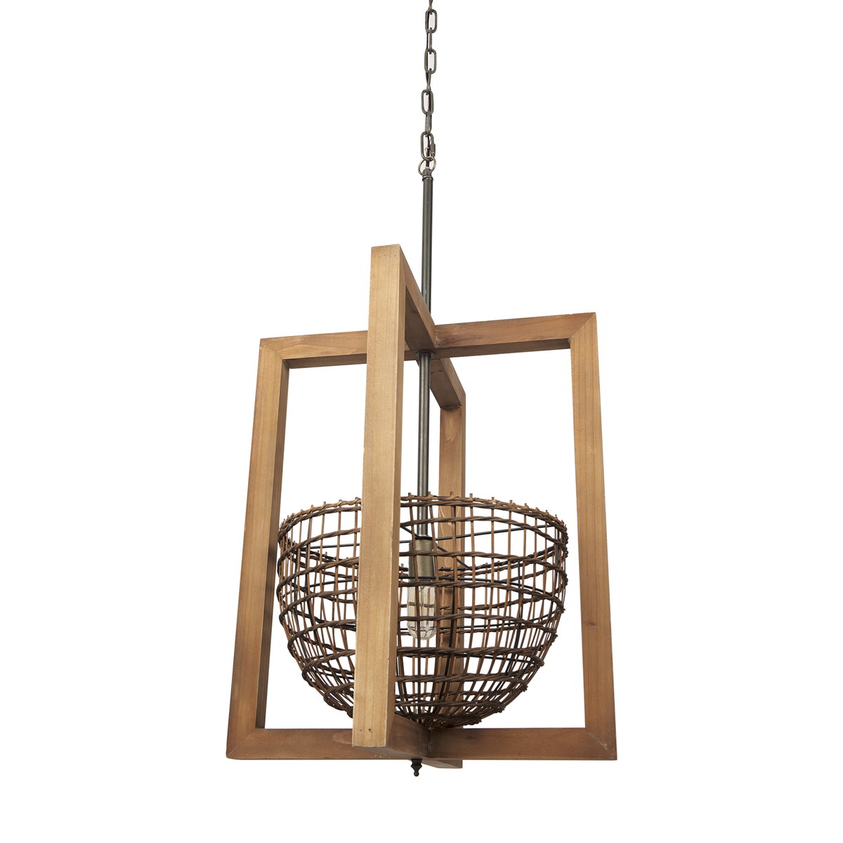 Kiley Warm Wood Basket Lantern Pendant Light, by Mercana, 15.75" length x 15.75" width x 37.2" height View 1