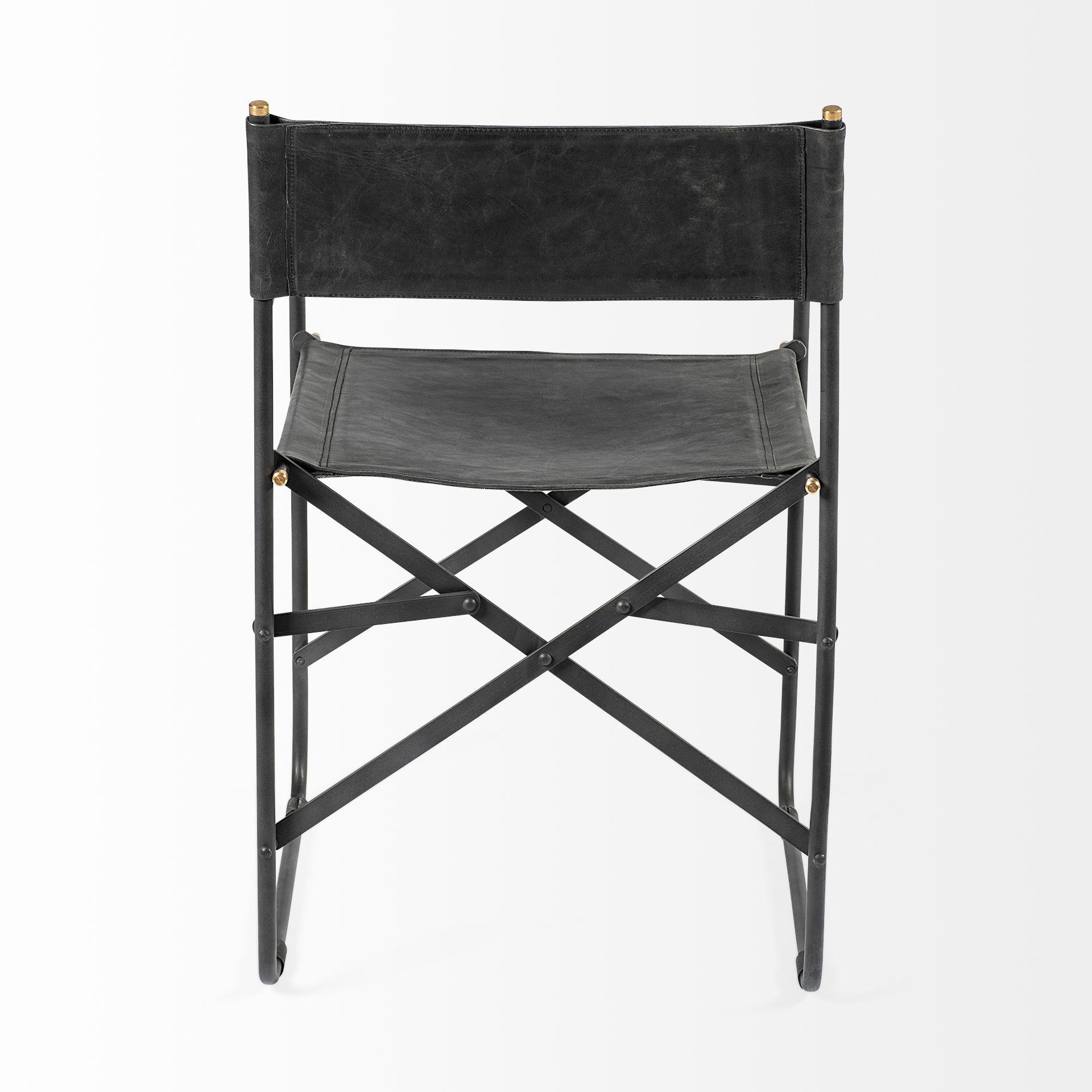 Direttore Black Iron Frame Black Leather Dining Chair, by Mercana, 19.25" length x 20" width x 31" height View 8