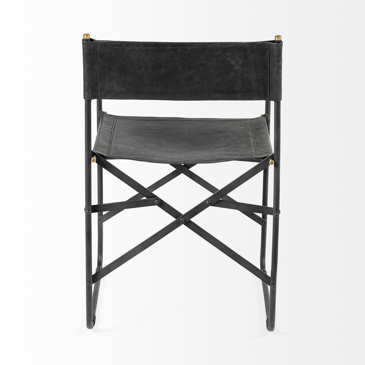 Direttore Curved Back Dining Side Chair | Black Leather with Black Iron, Dining Chair by Mercana, 19.25" length x 20" width x 31" height View 9