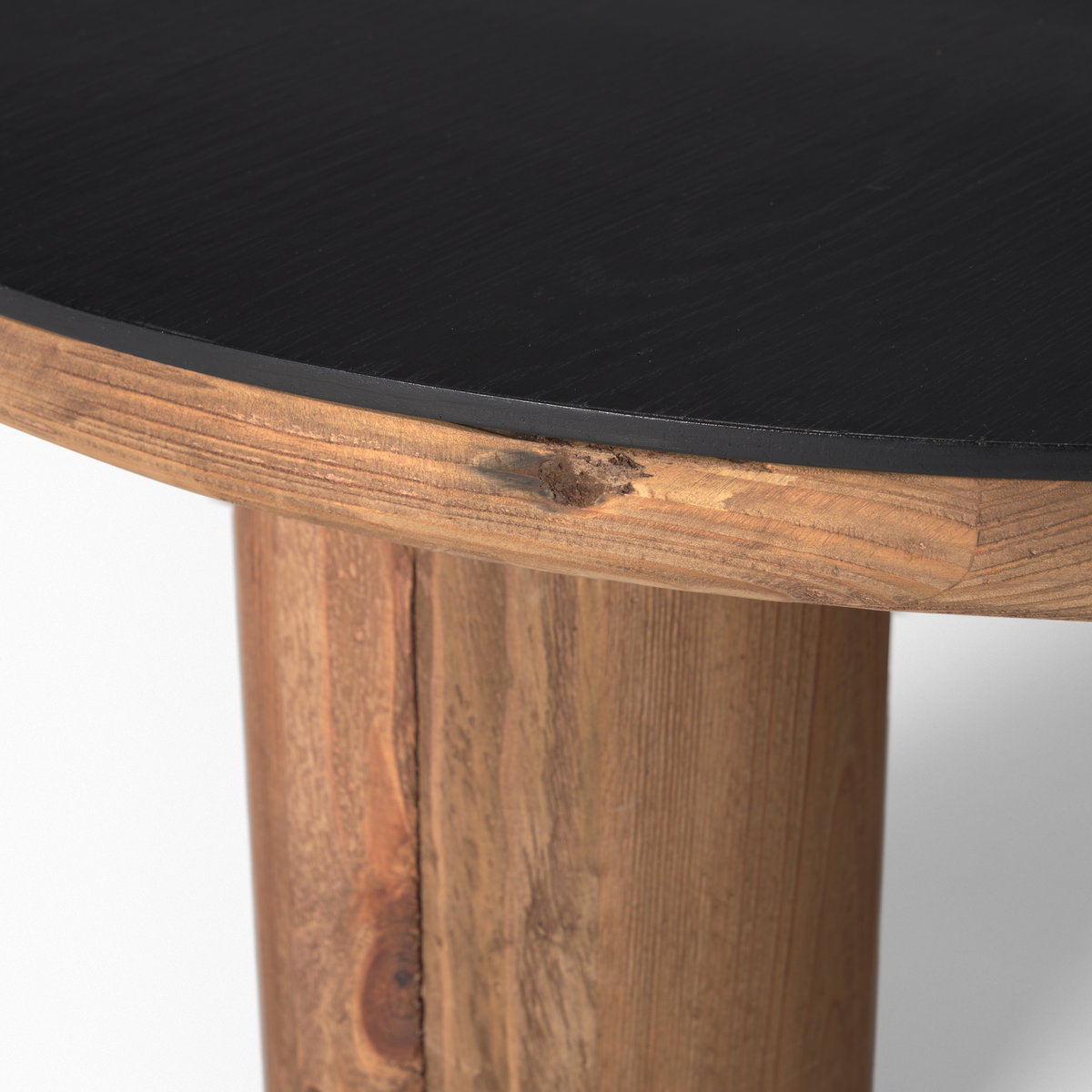 Tucson Natural Wood with Round Black Oak Top Coffee Table, by Mercana, 35.5" length x 35.5" width x 14" height View 9