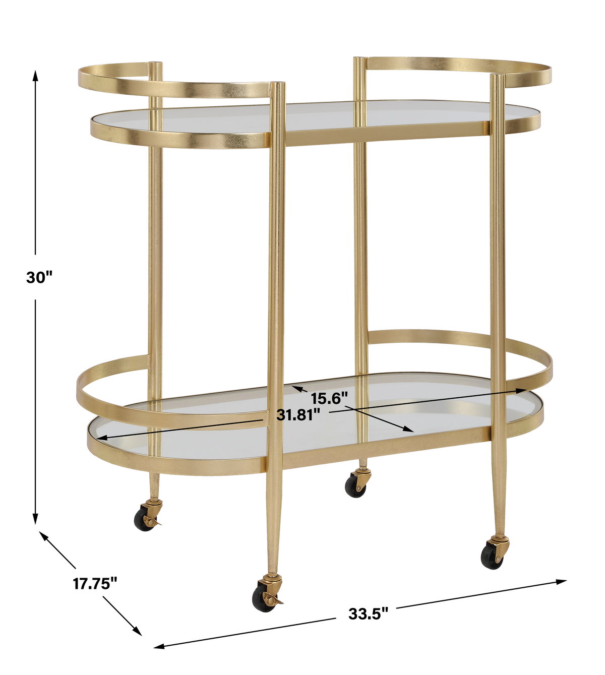 Isabelle Gold Bar Cart, Furniture by Uttermost, 33.5" width x 32" height x 17.75" depth View 3