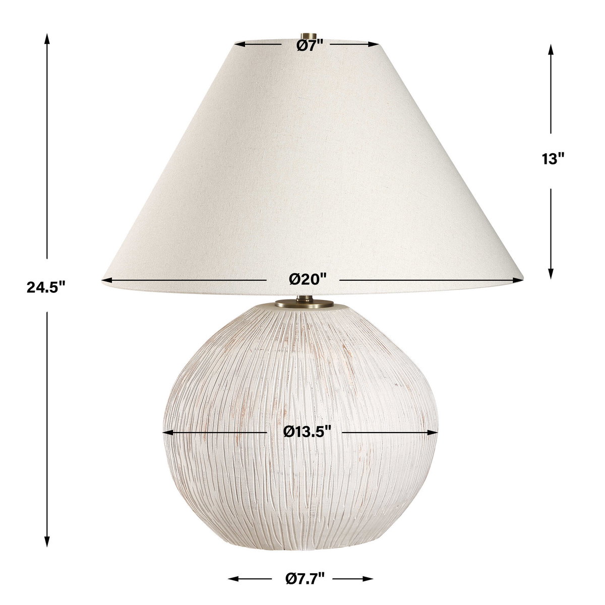 Meryl Aged White Table Lamp, by Uttermost, 1'8" width x 2'0.5" height x 1'8" depth View 3