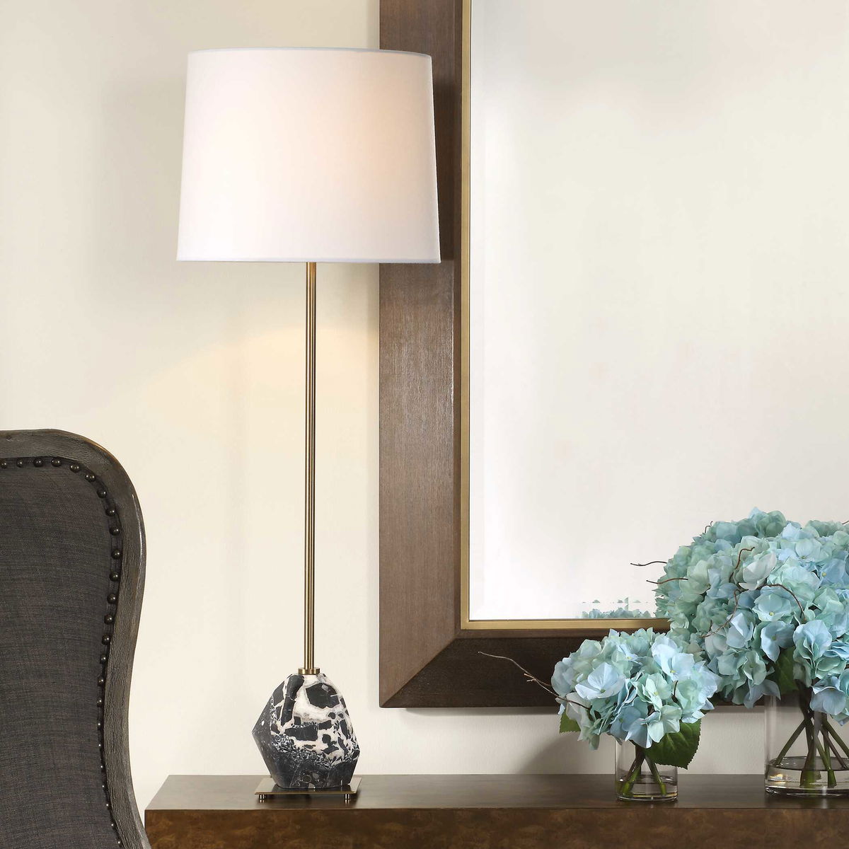Rowland Panda Marble Buffet Lamp, Table Lamp by Uttermost, 13" width x 37" height x 13" depth View 2