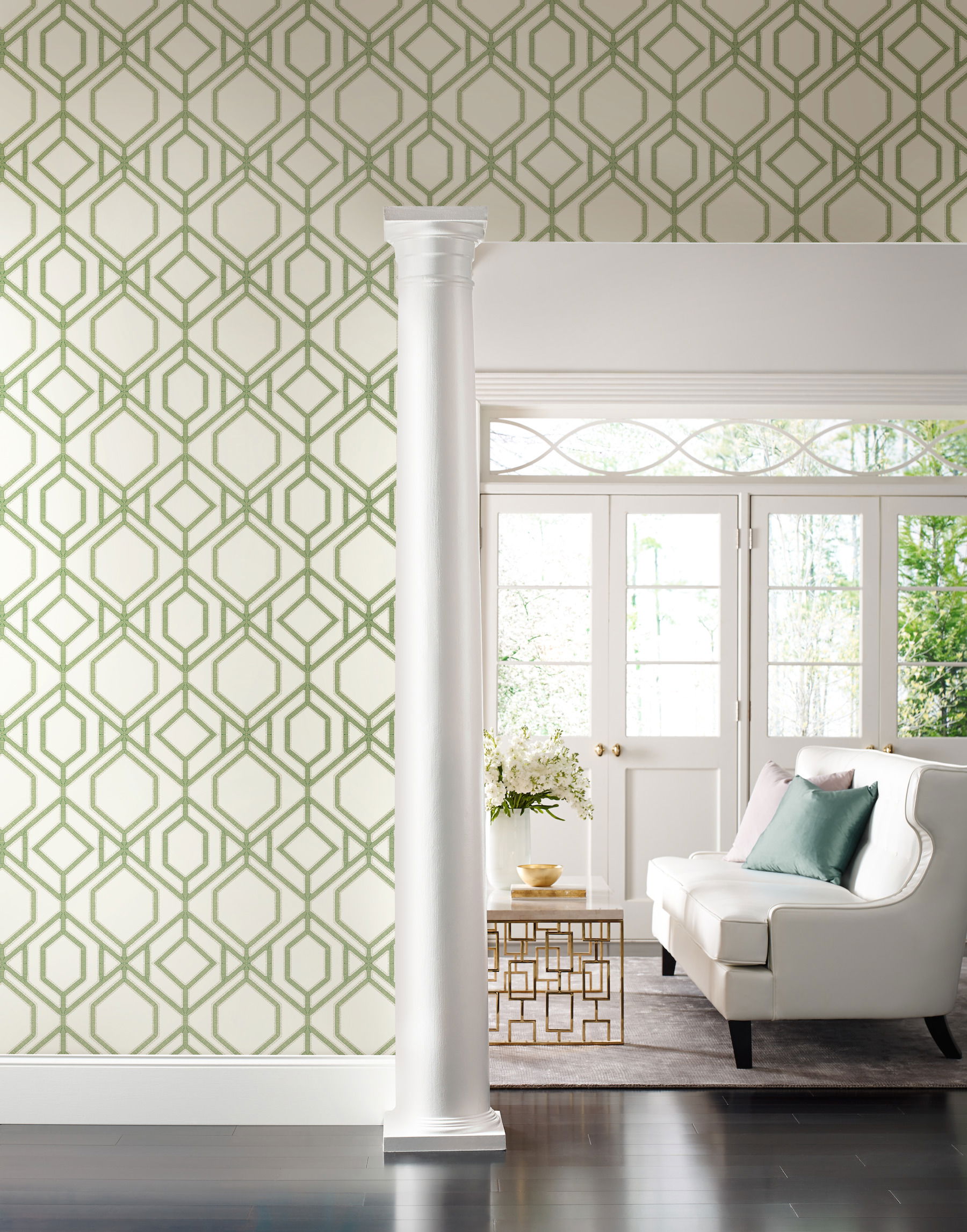 Sawgrass Trellis Green Wallpaper large image 