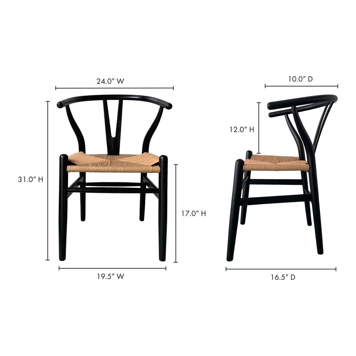 Ventana Dining Chair Black And Natural - Set Of Two, by Moe's Home, 19.5" width x 31" height x 16.5" depth View 11