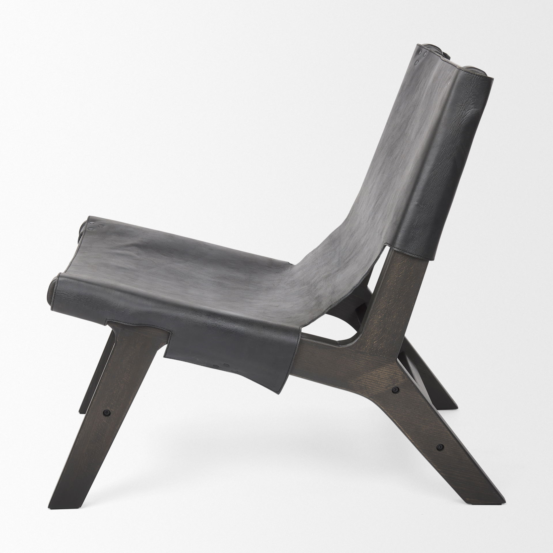 Elodie 24.4L x 33.9W x 30.7H Black Leather with Black Stain Beech Wood Frame Accent Chair, by Mercana, 24.41" length x 31.5" width x 30.71" height View 4