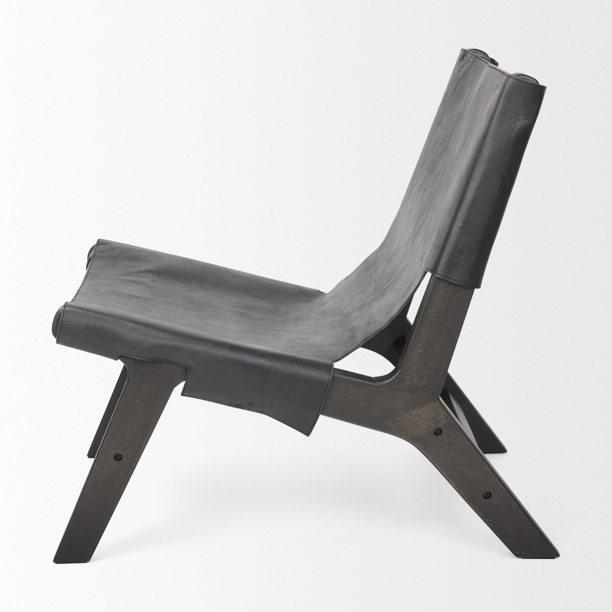 Elodie 24.4L x 33.9W x 30.7H Black Leather with Black Stain Beech Wood Frame Accent Chair, by Mercana, 24.41" length x 31.5" width x 30.71" height View 4