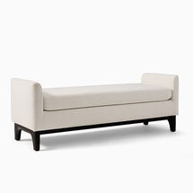 Online Designer Living Room Harvey Bench, Poly, Yarn Dyed Linen Weave, Alabaster, Black