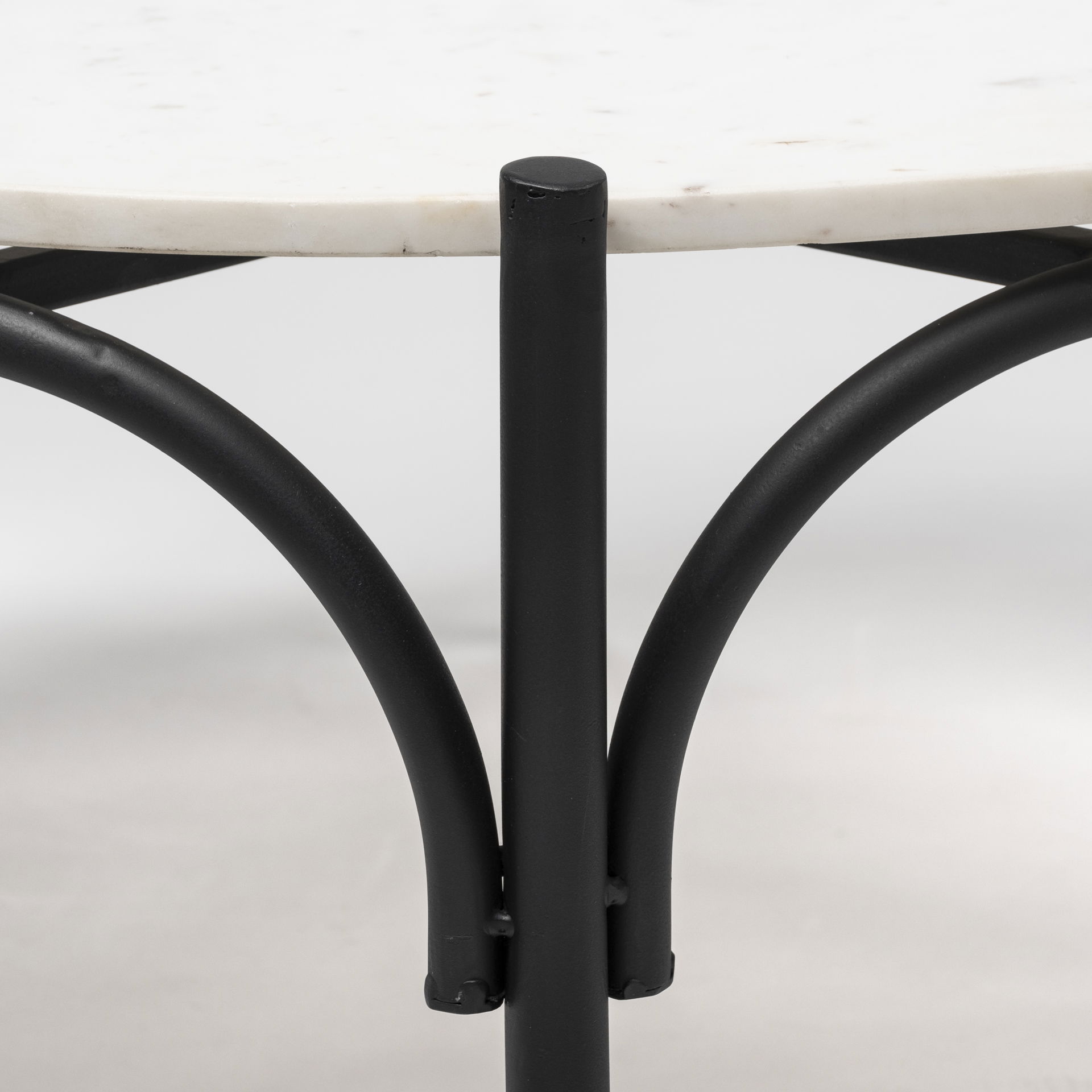 Etienne 36' Round White Marble Top Black Metal Base Coffee Table large image 
