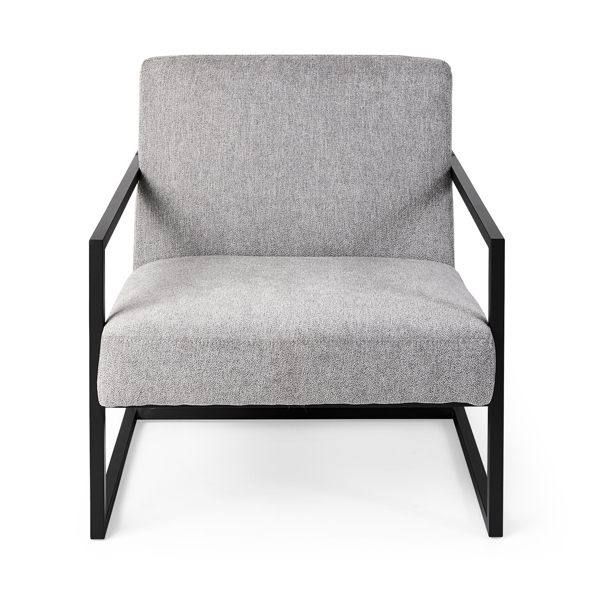 Armelle Gray Fabric Seat with Black Metal Frame Accent Chair, by Mercana, 28.35" length x 33.07" width x 29.92" height View 3