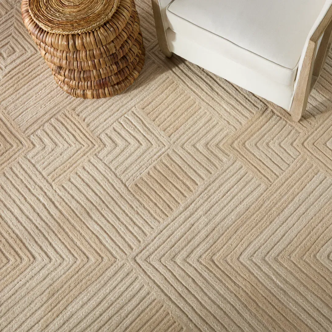 Handmade Tufted Wool Area Rug in Beige large image 