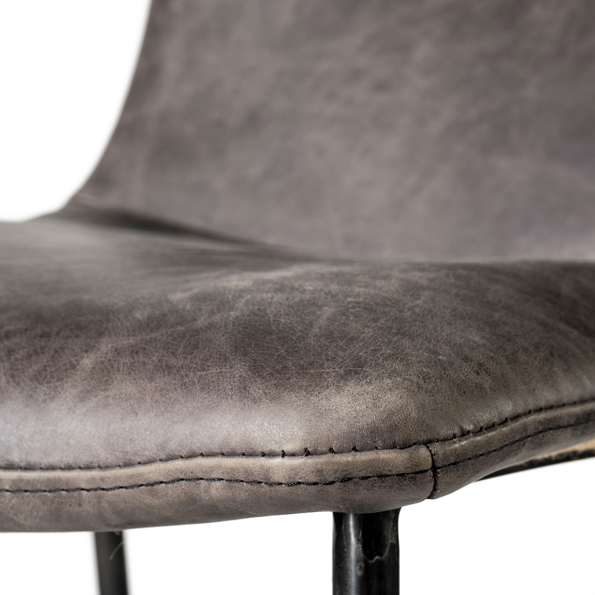 Kavalan 37.5' Total Height Ebony Leather Seat Black Metal Frame Bar Stool large image 