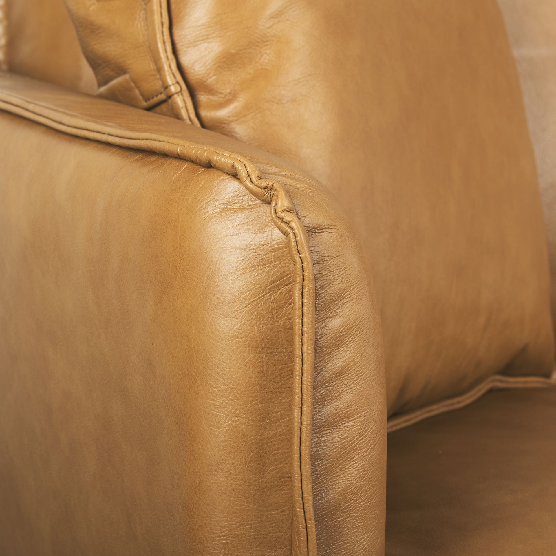 Lake Como  Tan Leather Three Seater Sofa, Sofas & Sectional by Mercana, 85.83" length x 36.61" width x 32.28" height View 11