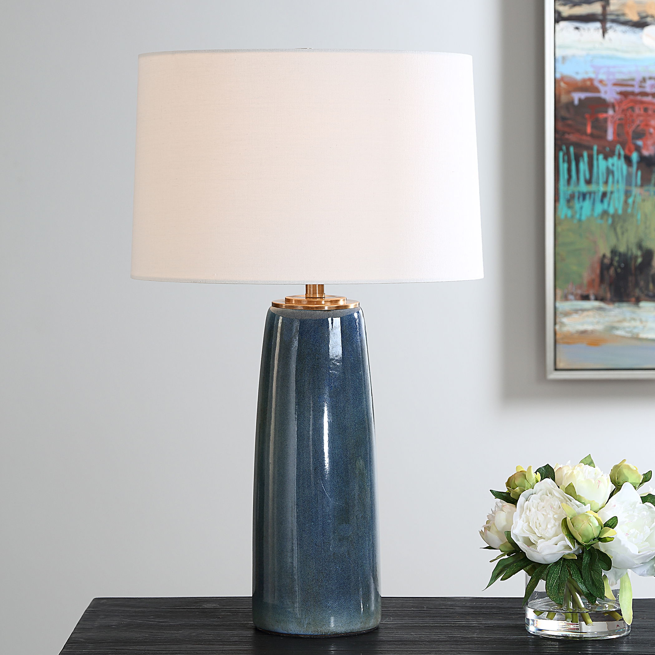 Submerged Deep Blue Table Lamp large image 