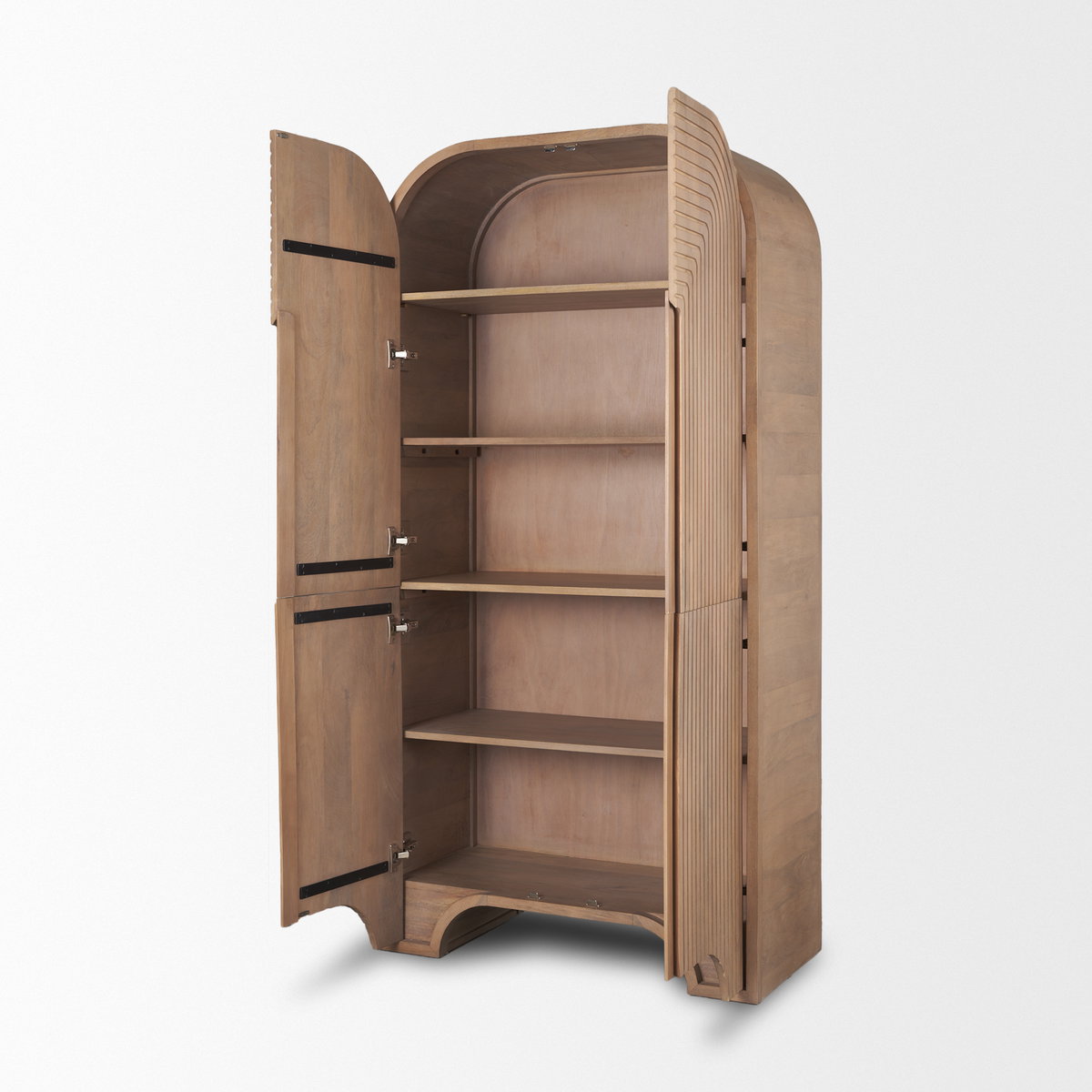 Sorina Reverse Fluted Light Brown Wood Curio Cabinet, Cabinets & Sideboard by Mercana, 36" length x 17" width x 72" height View 8