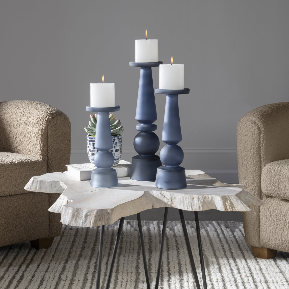 Cassiopeia Blue Glass Candleholders Set/3, Candles & Candle Holder by Uttermost, 4.5" width x 15" height x 4.5" depth View 4